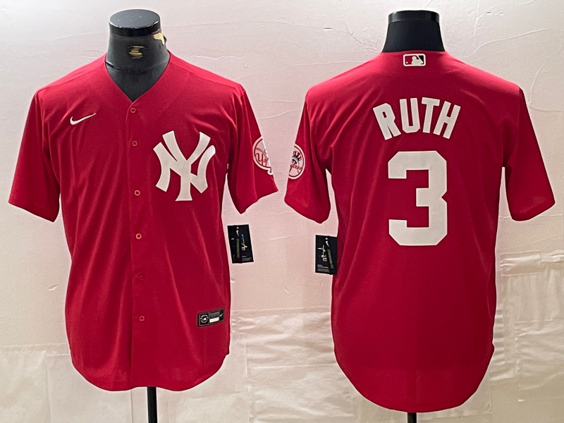 Men's New York Yankees Babe Ruth #3 Red Replica Player Jersey1 baseball jersey product view 1