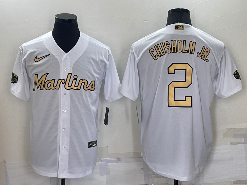 Men's Miami Marlins Jazz Chisholm Jr. #2 White Stitched Jersey1 baseball jersey product view 1