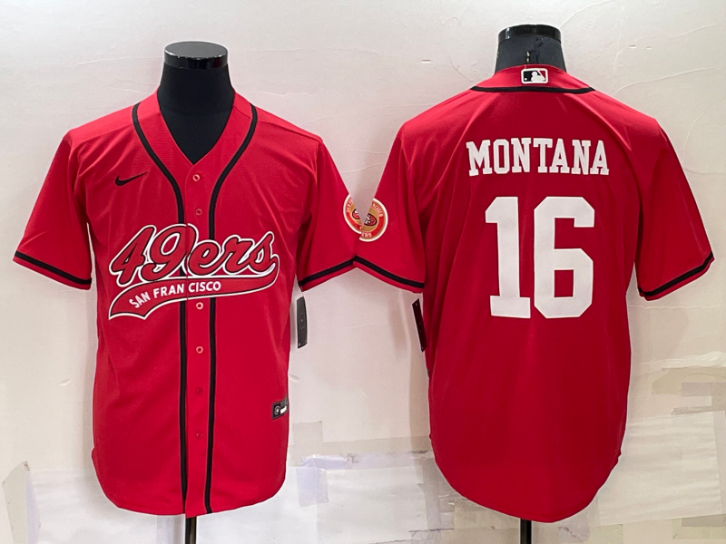 Men's San Francisco 49ers Joe Montana #16 Red Game Jersey1 Joint Edition football jersey product view 1