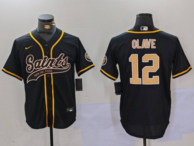 Men's New Orleans Saints Chris Olave #12 Black Player Jersey1 football jersey product view 1