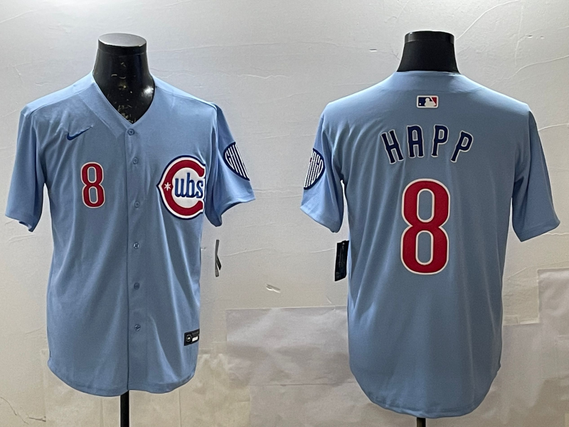 Men's Chicago Cubs Ian Happ #8 Baby Blue 2nd Alternate Limited Player Jersey1 baseball jersey product view 1