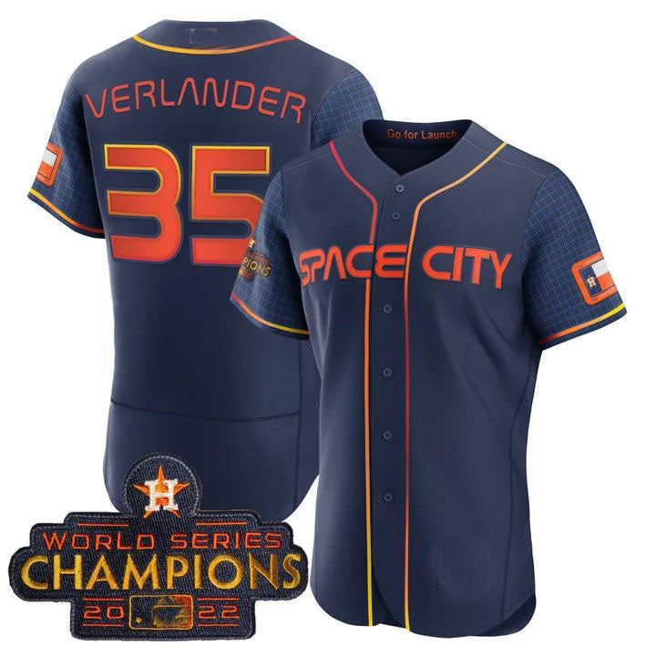 #35 Justin Verlander Houston Astros 2023 SPACE CITY CHAMPIONS FLEX JERSEY ¨C BLUE ALL STITCHED Baseball Jerseys baseball jersey product view 1