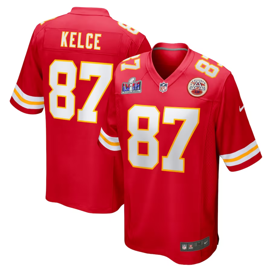 Men's Kansas City Chiefs Travis Kelce #87 Red Super Bowl LVIII Game Jersey1 football jersey product view 1