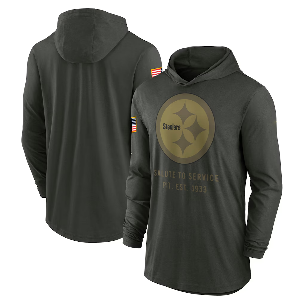 Men's Pittsburgh Steelers Forest Green 2025 Salute to Service Sideline Dri-FIT Lightweight Hooded Pullover football jersey product view 1