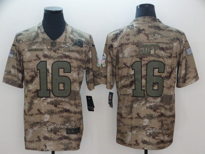 Men's Los Angeles Rams Jared Goff #16 Camouflage Game Jersey1 football jersey product view 1