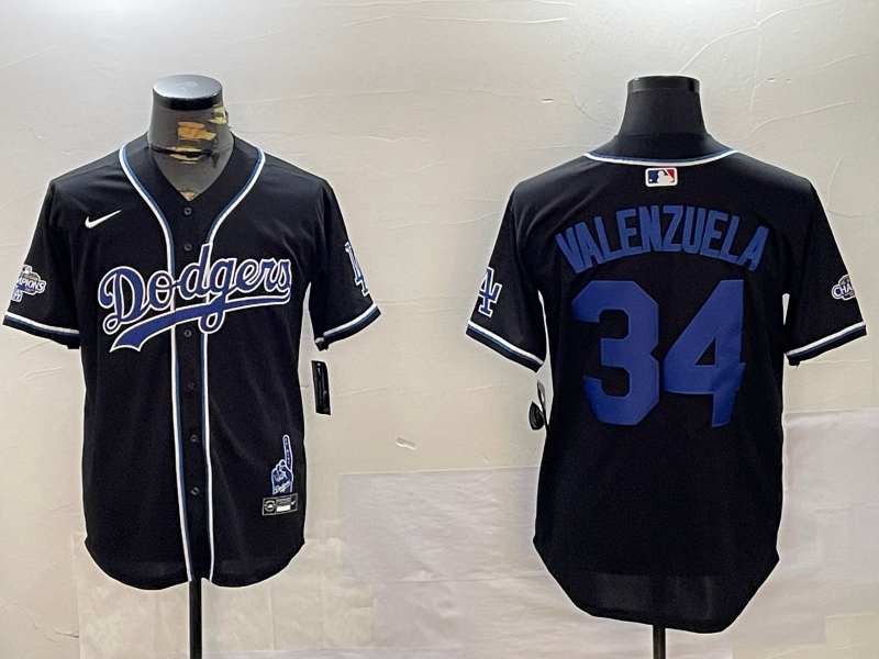 Men's Los Angeles Dodgers Fernando Valenzuela #34 Black Alternate Replica Player Jersey baseball jersey product view 1