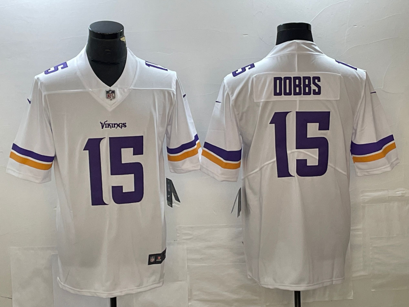 Men's Minnesota Vikings Joshua Dobbs #15 White Game Jersey1 football jersey product view 1