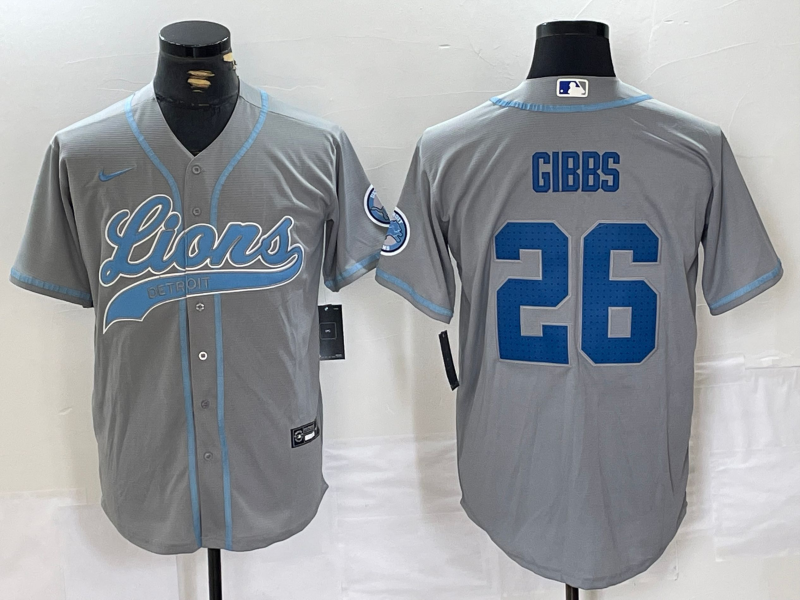 Men's Detroit Lions Jahmyr Gibbs #26 Gray Game Jersey1 football jersey product view 1