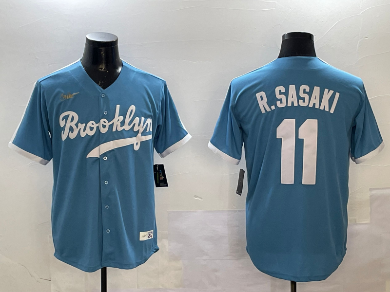 Men's Los Angeles Dodgers Roki Sasaki #11 Light Blue Cooperstown Collection Player Jersey1 baseball jersey product view 1