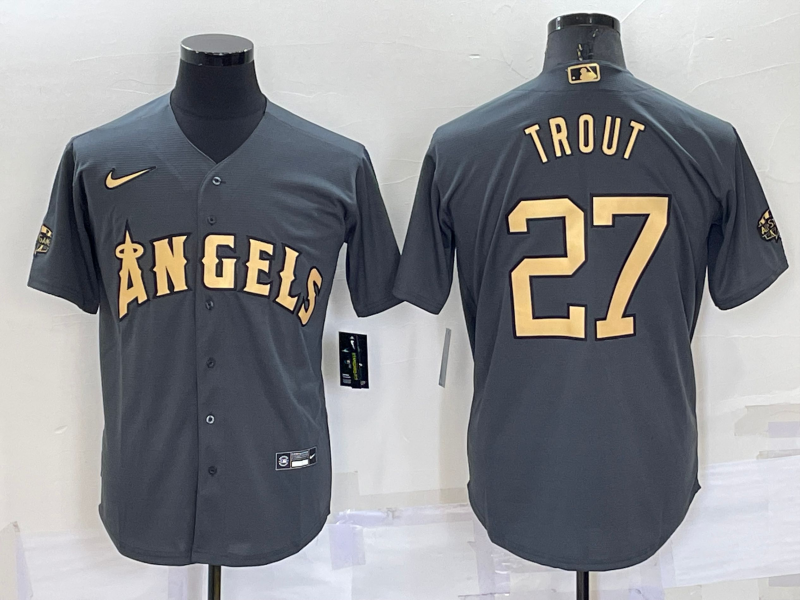 Men's Los Angeles Angels Mike Trout #27 Gray Stitched Jersey baseball jersey product view 1