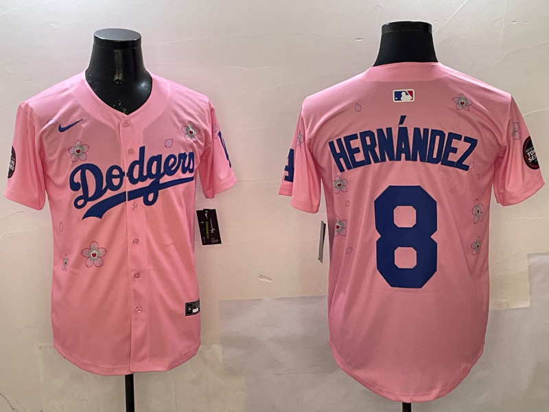 Men's Los Angeles Dodgers Enrique Hernandez #8 Pink Alternate Replica Player Jersey1 baseball jersey product view 1