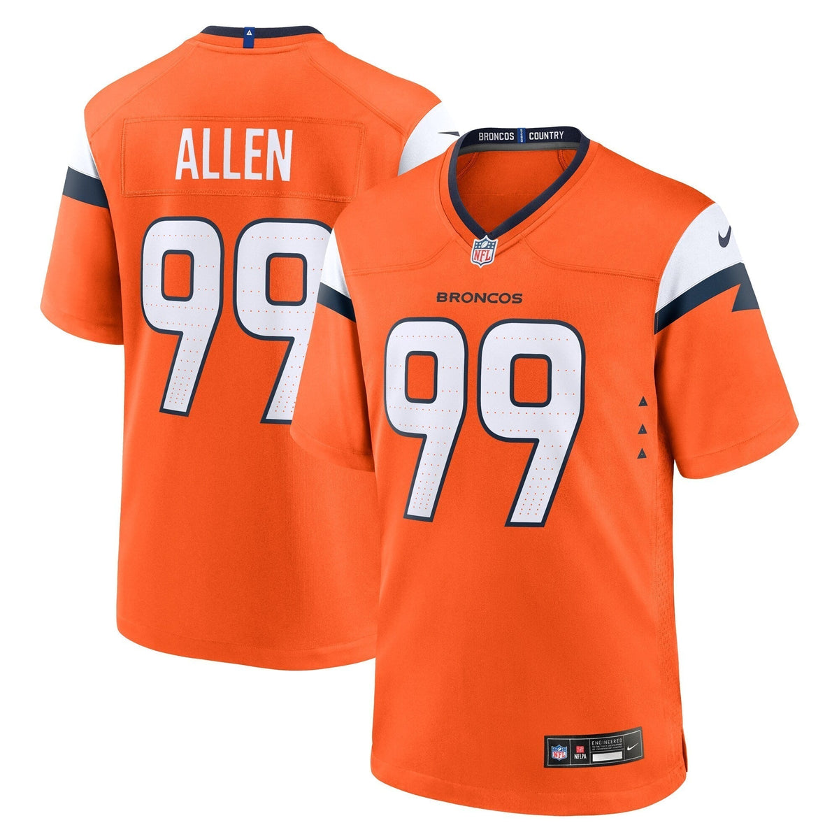 Zach Allen Denver Broncos Nike Team Game Jersey - Orange football jersey product view 1