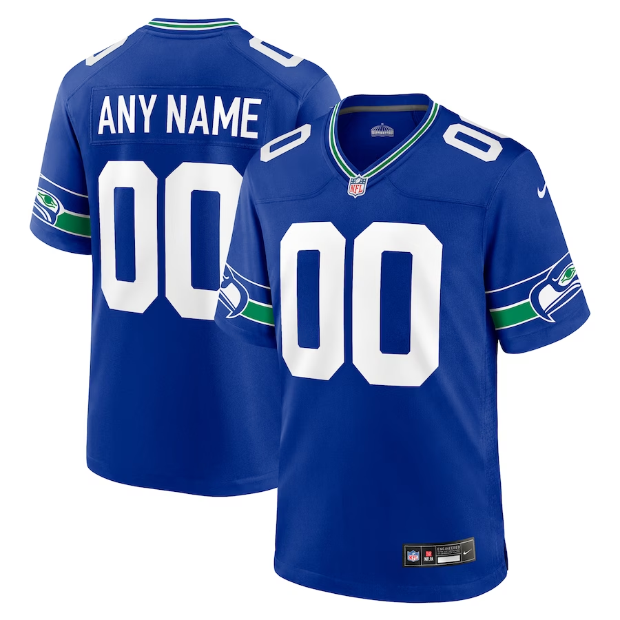 Custom Seattle Seahawks Royal Throwback Jersey football jersey product view 1