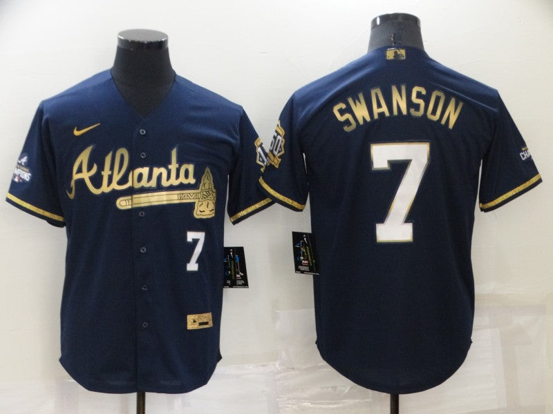 Men's Atlanta Braves Dansby Swanson #7 Navy Fashion Stitched Jersey1 baseball jersey product view 1