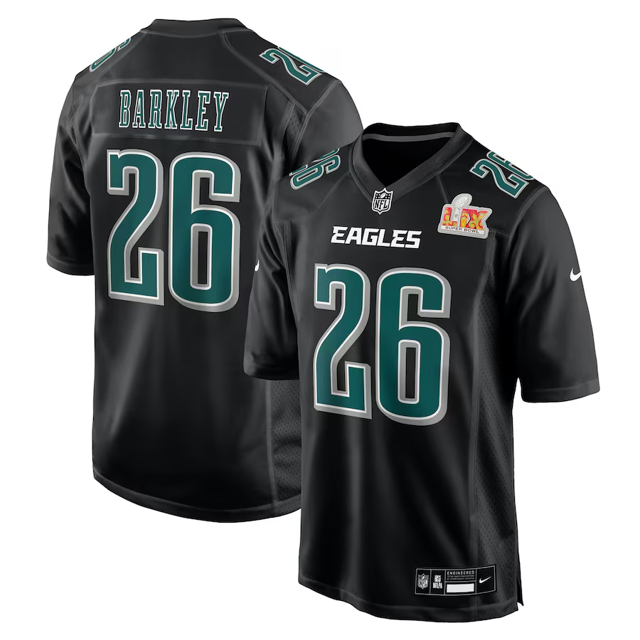 Men's Philadelphia Eagles Saquon Barkley #26 Carbon Black Super Bowl LIX Fashion Game Player Jersey1 football jersey product view 1