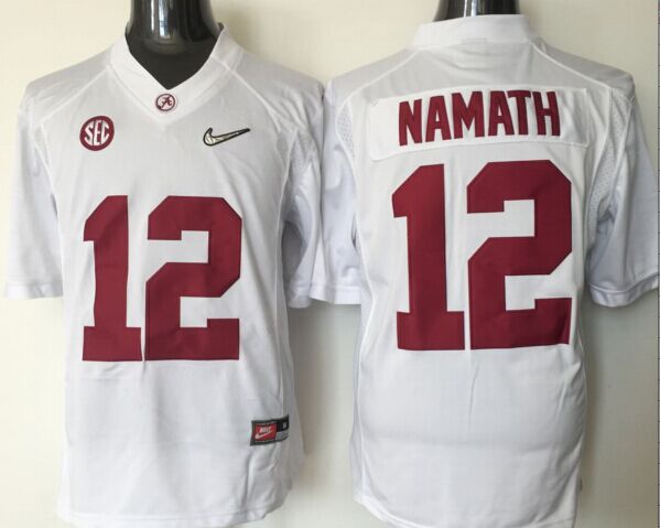 Men's Alabama Crimson Tide Joe Namath #12 White Player Game Jersey sports jersey product view 1