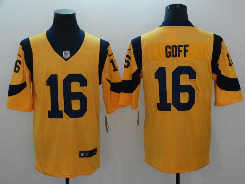 Men's Los Angeles Rams Jared Goff #16 Yellow Game Jersey1 football jersey product view 1