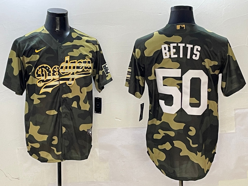 Men's Los Angeles Dodgers Mookie Betts #50 Camouflage Replica Player Jersey1 baseball jersey product view 1