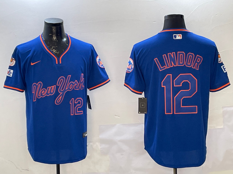 Men's New York Mets Francisco Lindor #12 Royal Replica Player Jersey1 baseball jersey product view 1