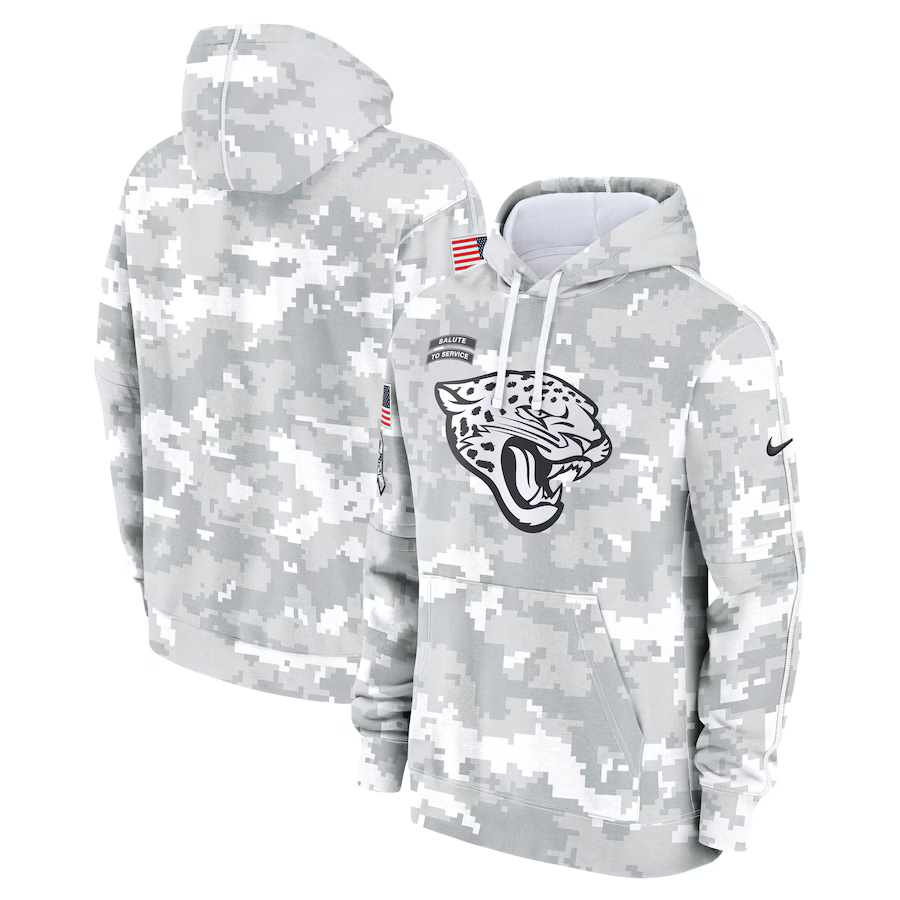 Men's Jacksonville Jaguars Arctic Camo 2024 Salute to Service Club Fleece Pullover Hoodie1 football jersey product view 1
