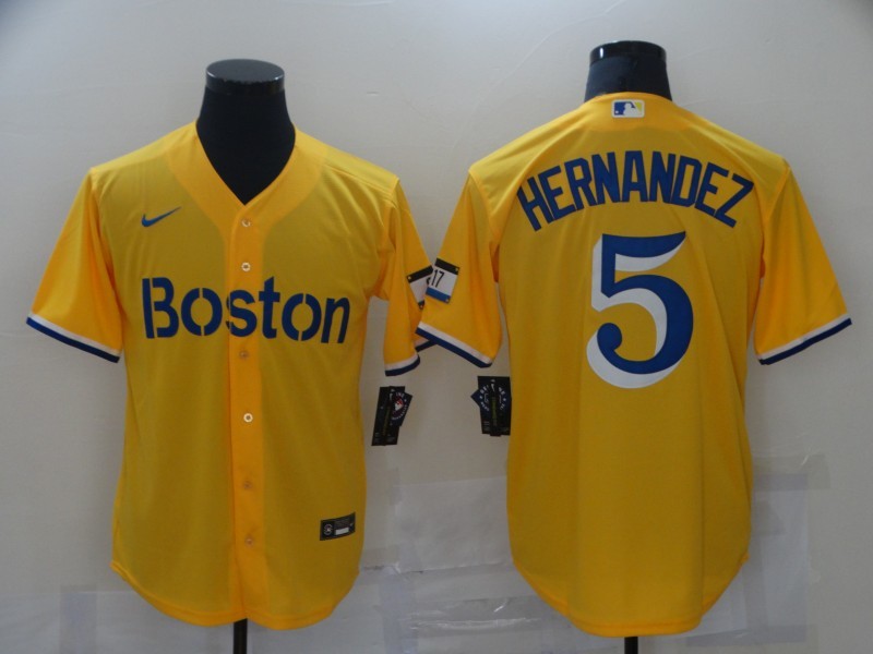 Men's Boston Red Sox Enrique Hernandez #5 Yellow Replica Baseball Jersey1 baseball jersey product view 1