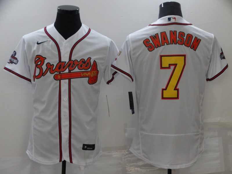 Men's Atlanta Braves Dansby Swanson #7 White Replica Jersey1 Champion Edition baseball jersey product view 1