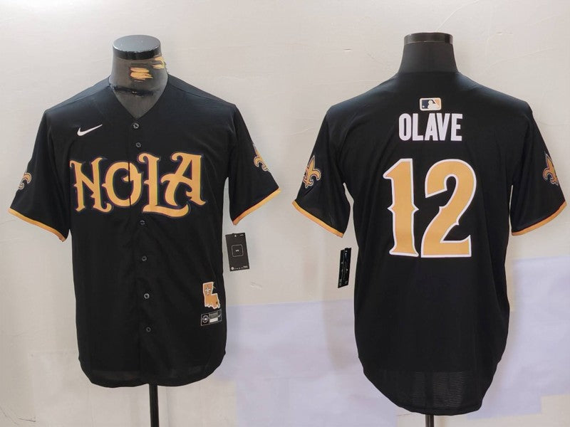 Men's New Orleans Saints Chris Olave #12 Black Game Player Jersey1 football jersey product view 1