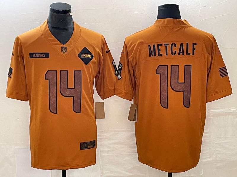 Men's Seattle Seahawks DK Metcalf #14 Brown 2023 Salute To Service Limited Jersey football jersey product view 1