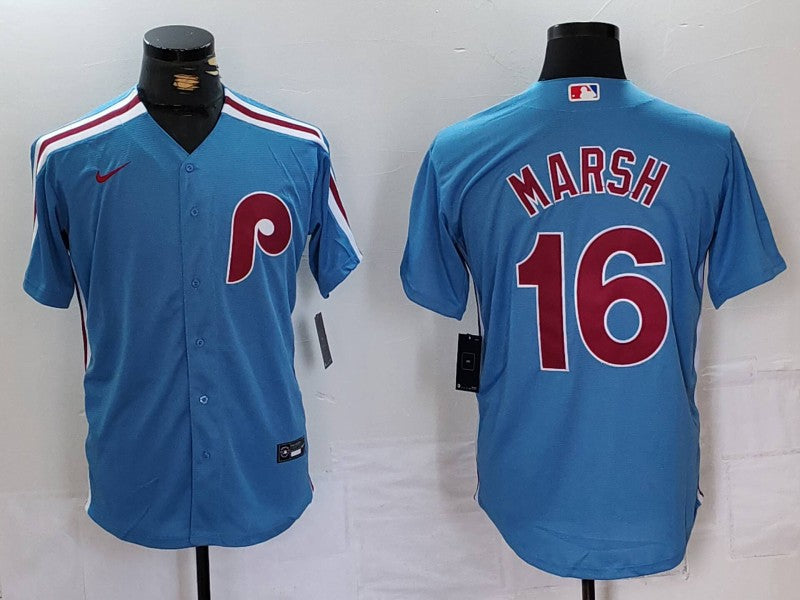 Men's Philadelphia Phillies Brandon Marsh #16 Light Blue Alternate Limited Jersey1 baseball jersey product view 1