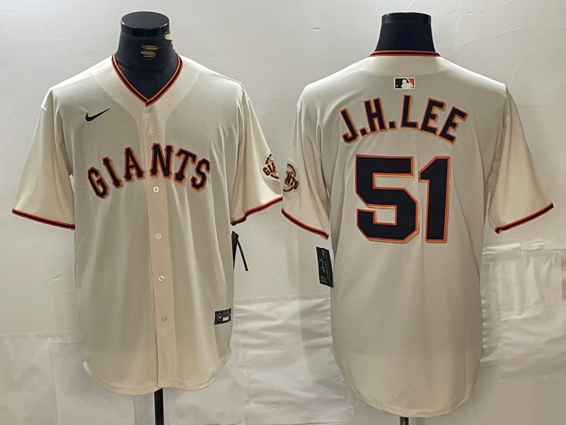 Men's San Francisco Giants Jung Hoo Lee #51 Cream Home Replica Player Jersey1 baseball jersey product view 1