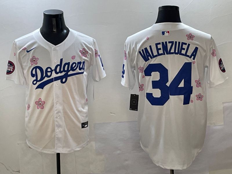 Men's Los Angeles Dodgers Fernando Valenzuela White Player Jersey1 baseball jersey product view 1