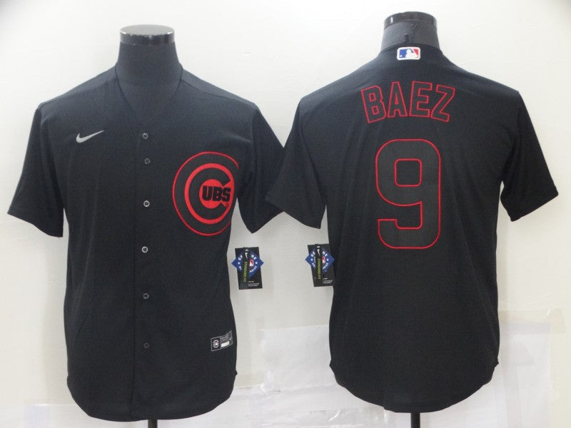 Men's Chicago Cubs Javier Baez #9 Black Replica Baseball Jersey1 baseball jersey product view 1
