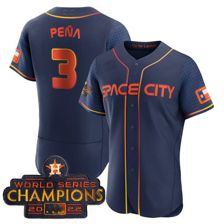 #3 Jeremy Pena Houston Astros 2023 SPACE CITY CHAMPIONS FLEX JERSEY ¨C blue ALL STITCHED Baseball Jerseys baseball jersey product view 1
