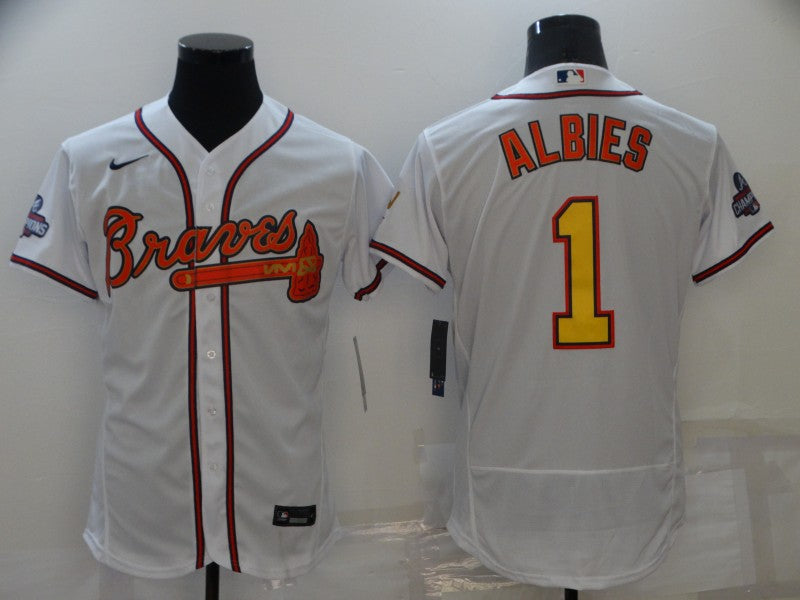 Men's Atlanta Braves Ozzie Albies #1 White Replica Jersey1 Champion Edition baseball jersey product view 1