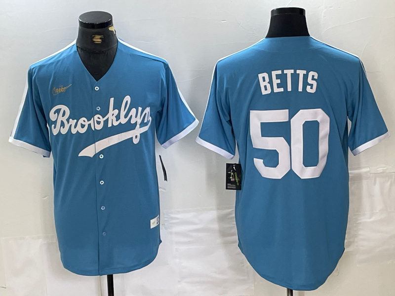 Men's Los Angeles Dodgers Mookie Betts #50 Light Blue Alternate Cooperstown Collection Player Jersey1 baseball jersey product view 1
