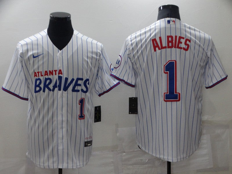 Men's Atlanta Braves Ozzie Albies #1 White City Edition Player Jersey1 baseball jersey product view 1
