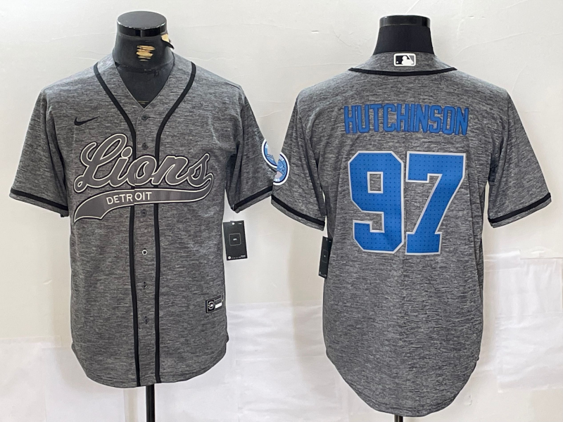 Men's Detroit Lions Aidan Hutchinson #97 Gray Player Jersey1 football jersey product view 1