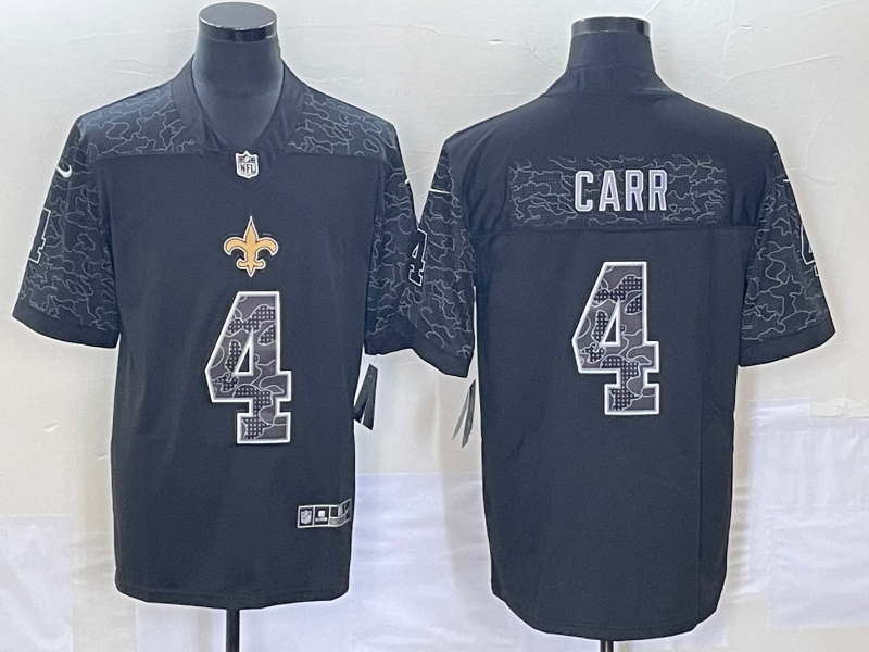Men's New Orleans Saints Derek Carr #4 Black RFLCTV Limited Jersey1 football jersey product view 1