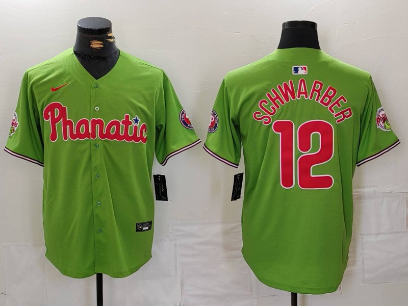 Men's Philadelphia Phillies Kyle Schwarber #12 Green Limited Player Jersey baseball jersey product view 1