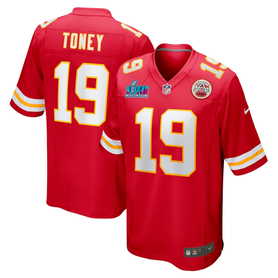 Men's Kansas City Chiefs Kadarius Toney #19 Red Super Bowl LVII Patch Game Jersey1 football jersey product view 1