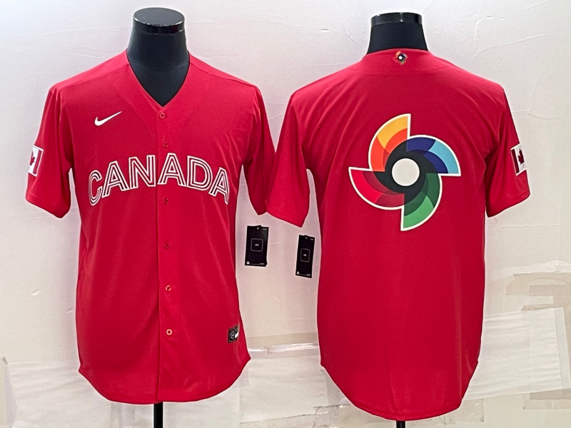 Men's 2023 World Baseball Classic Canada Red Jersey1 baseball jersey product view 1