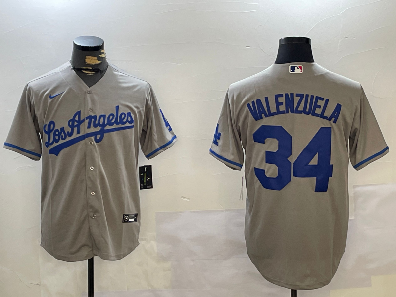 Men's Los Angeles Dodgers Fernando Valenzuela #34 Gray Player Jersey1 baseball jersey product view 1