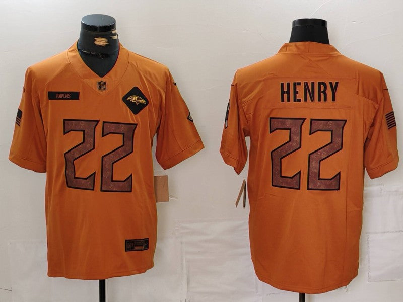 Men's Baltimore Ravens Derrick Henry #22 Brown 2023 Salute To Service Limited Jersey1 football jersey product view 1