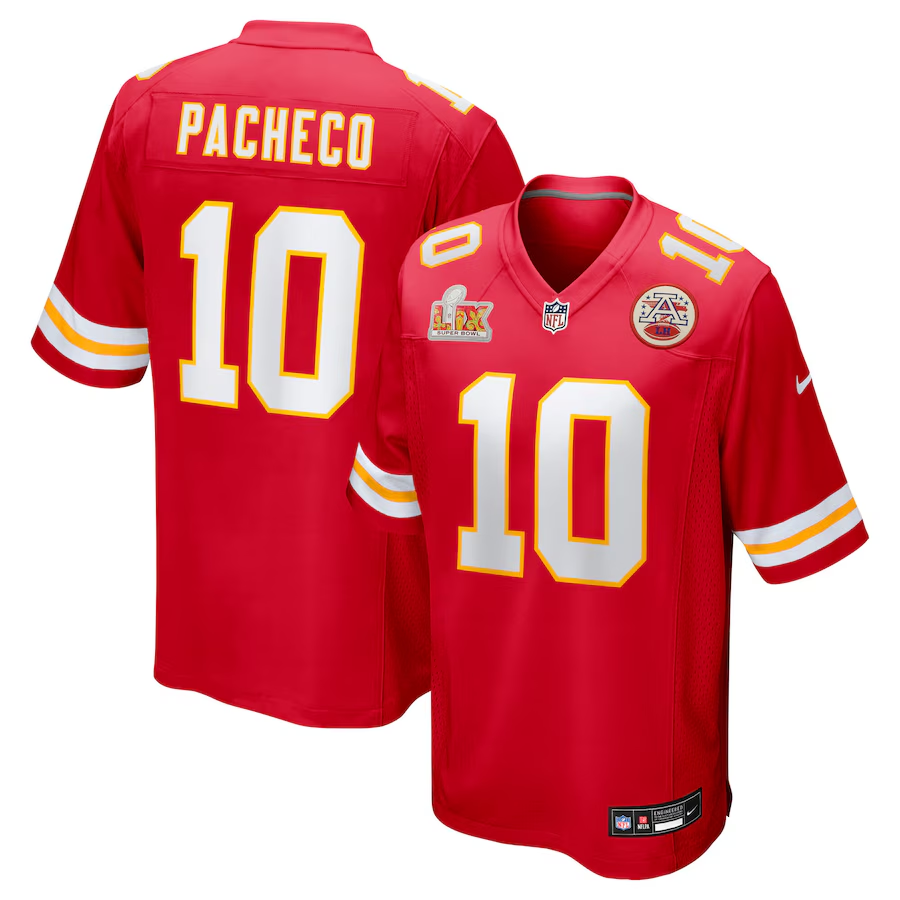 Men's Kansas City Chiefs Isiah Pacheco #10 Red Super Bowl LIX Game Jersey1 football jersey product view 1