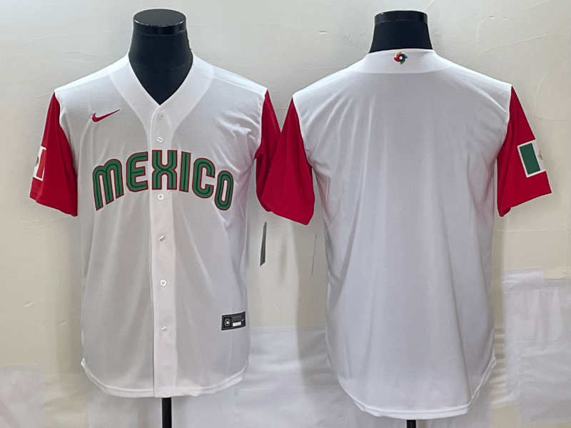 Men's 2023 World Baseball Classic Mexico White/Red Blank Jersey1 baseball jersey product view 1
