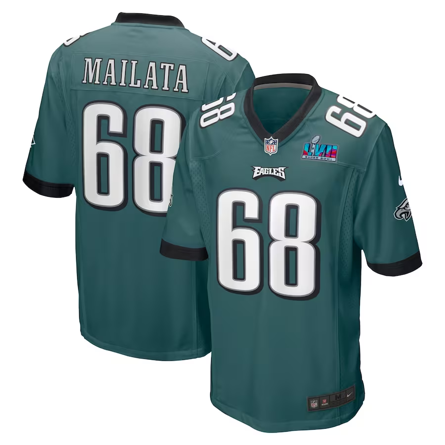 Men's Philadelphia Eagles Jordan Mailata #68 Midnight Green Super Bowl LVII Patch Game Jersey1 basketball jersey product view 1