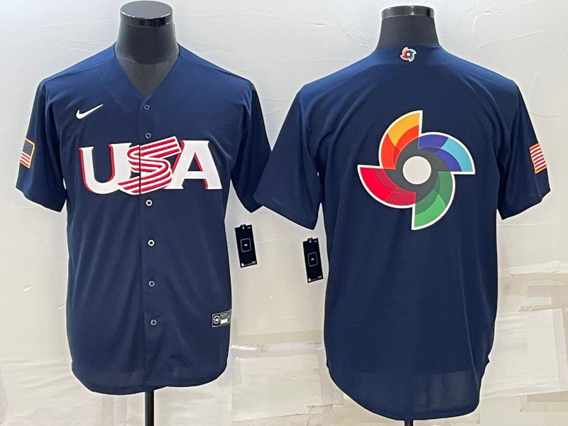 Men's 2023 World Baseball Classic USA Navy Jersey1 baseball jersey product view 1