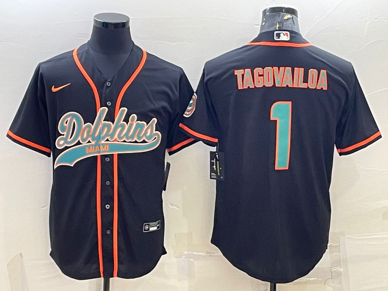 Men's Miami Dolphins Tua Tagovailoa #1 Black Game Jersey1 Joint Edition football jersey product view 1
