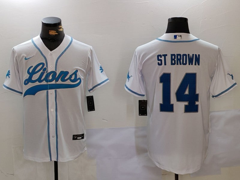 Men's Detroit Lions Amon-Ra St. Brown #14 White Player Jersey1 football jersey product view 1