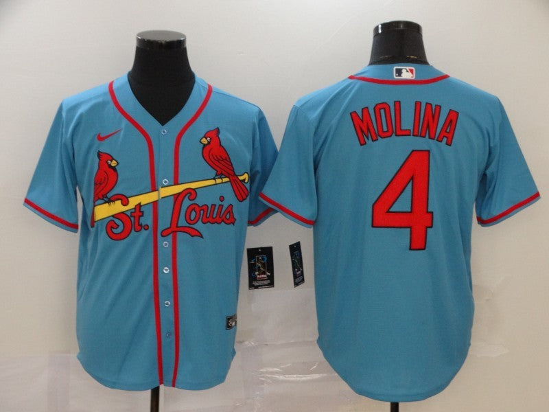 Men's St. Louis Cardinals #4 Yadier Molina Majestic Horizon Blue Jersey1 baseball jersey product view 1